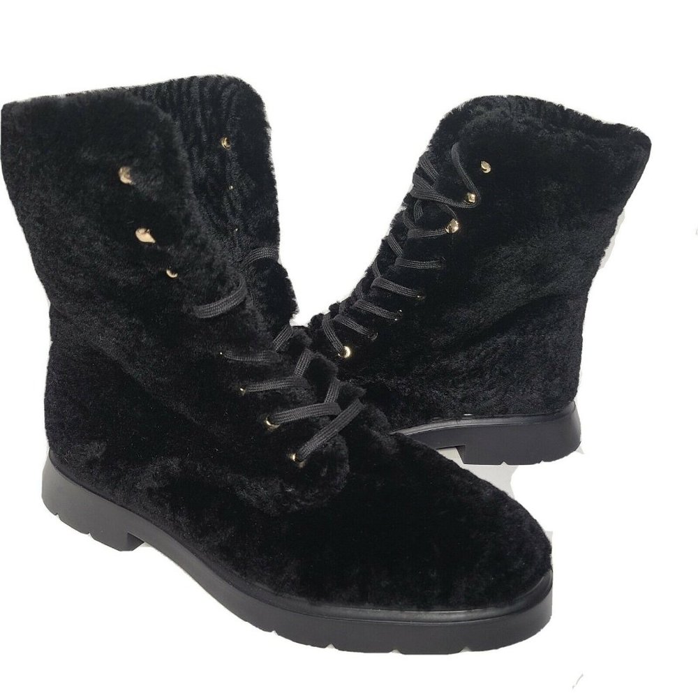 Stuart Weitzman Women boots black Sherpa ankle lace up McKenzee Chill sz 7 new